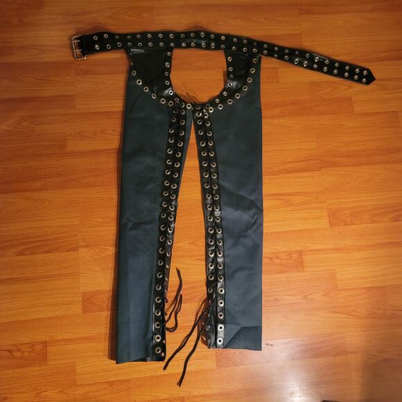 Vintage 1990 Vinyl HOT Motorcycle Chaps Women Sexy Fetish LGBTQ OS Adjusts Black - Picture 15 of 16